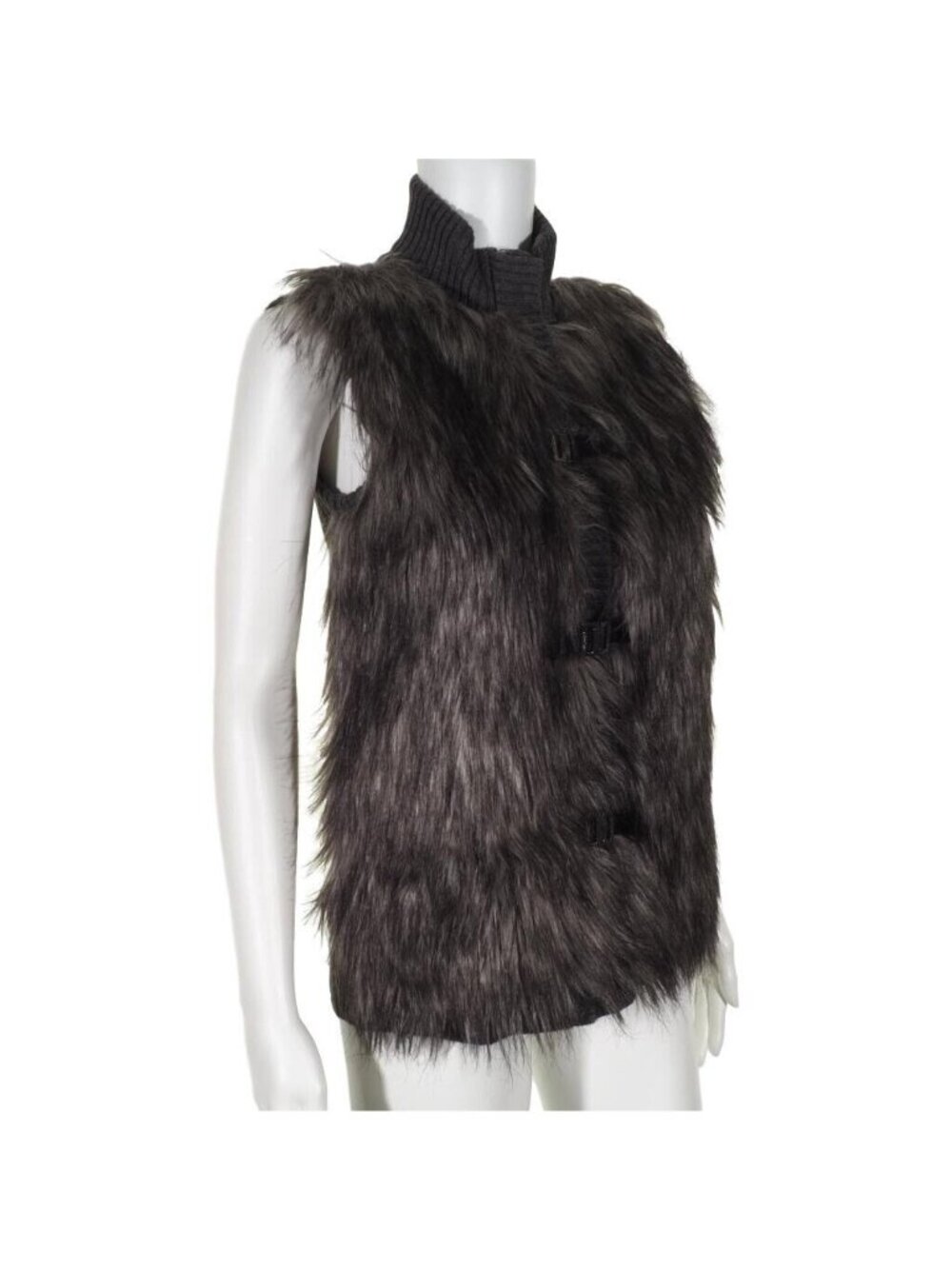 Calvin Klein Vest Faux Fur Size XS Womens Sweater Metal Closures Gray Mock Tunic - Picture 4 of 11